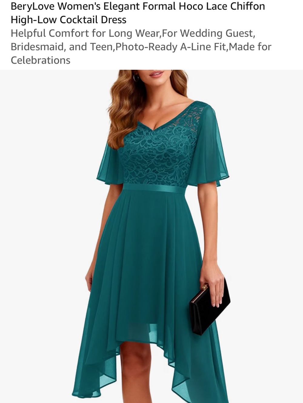 Teal Lace Chiffon High-Low Cocktail Dress